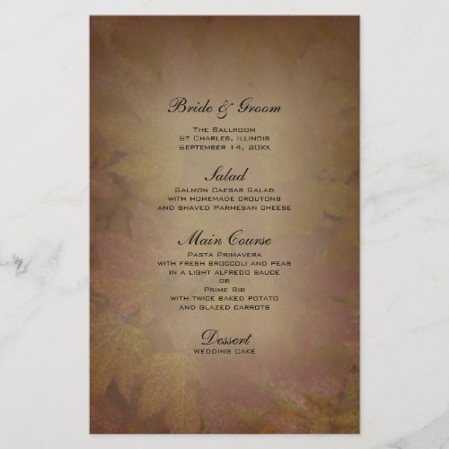 Colored Maple Leaves Fall Wedding Menu