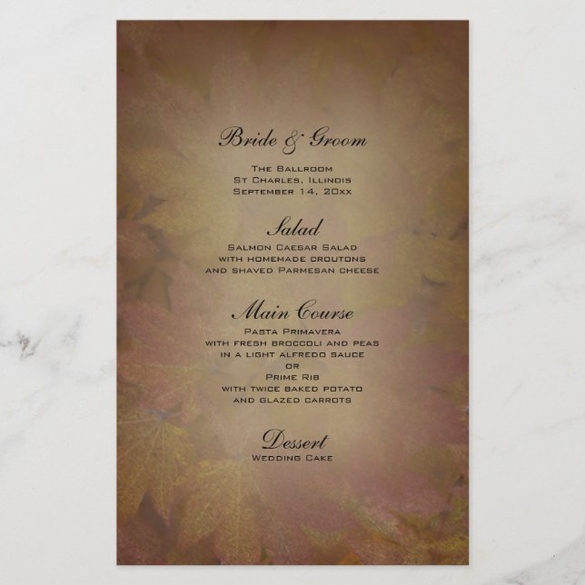 Colored Maple Leaves Fall Wedding Menu (Front)