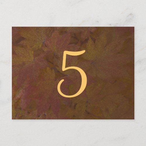 Colored Maple Leaves Wedding Table Number