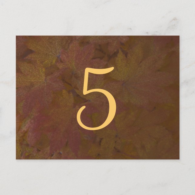 Colored Maple Leaves Wedding Table Number (Front)