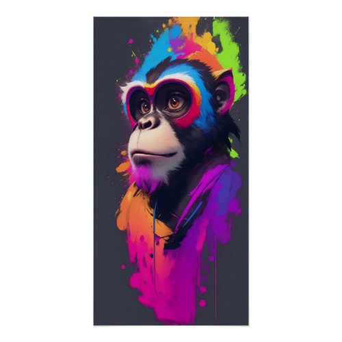 Colored Monkey On a Darker Background Poster