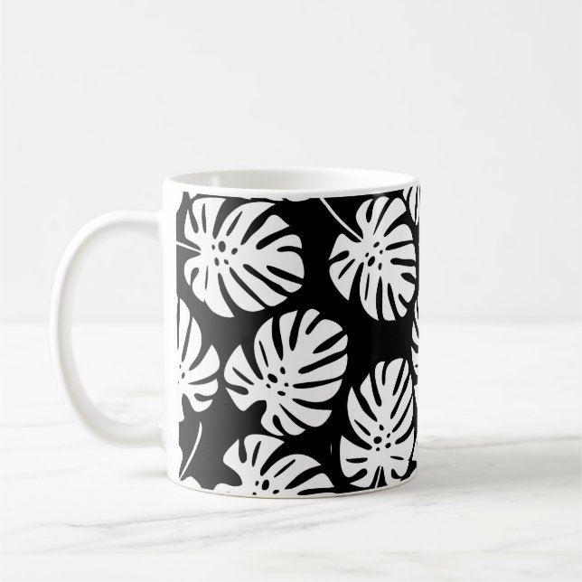 Colored monstera leaves seamless pattern coffee mug (Left)