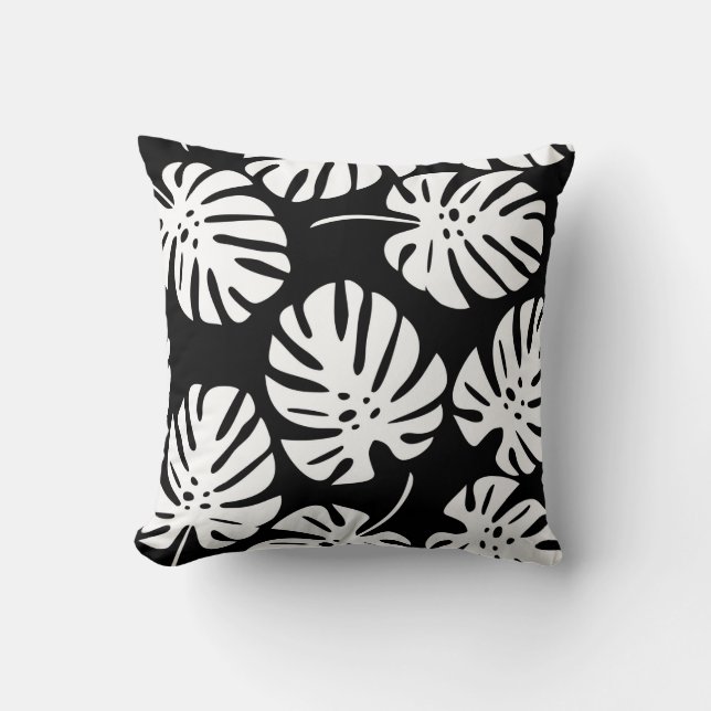 Colored monstera leaves seamless pattern throw pillow (Front)
