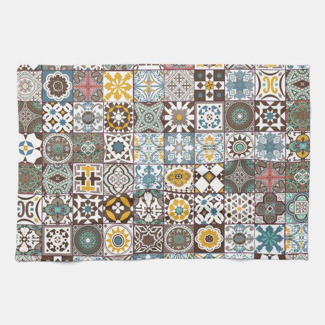 Colored Moroccan tile Kitchen Towel (Horizontal)