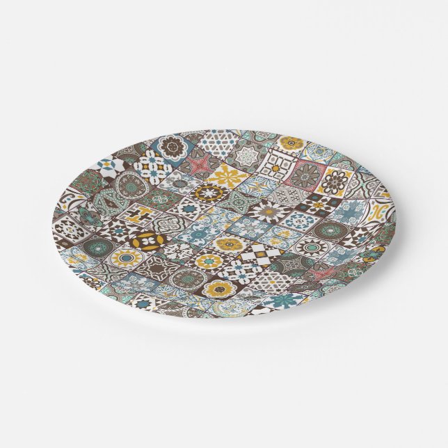 Colored Moroccan tile Paper Plates (Angled)