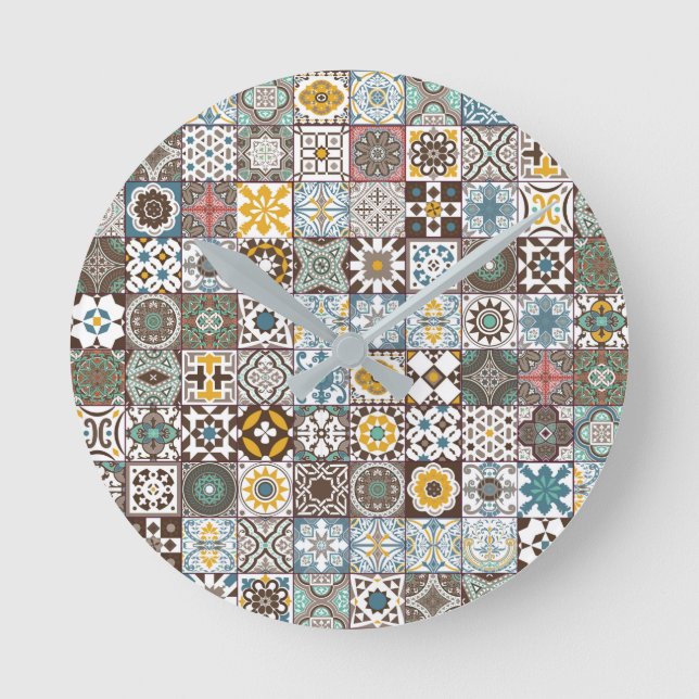 Colored Moroccan tile Round Clock (Front)