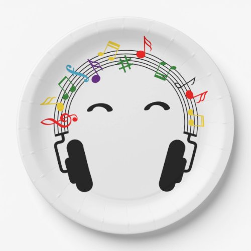 Colored music bars Headphones Paper Plates