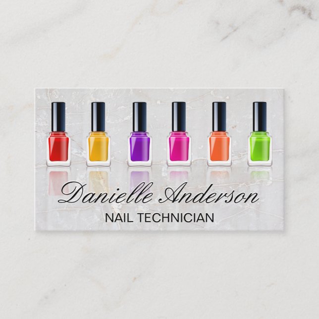 Colored Nail Polish Bottles | Marble Business Card (Front)