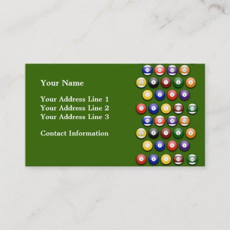 Colored Numbered Pool Balls On Business Card