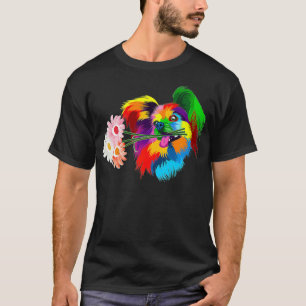 colored papillon dog colorful dog papillon flowers T-Shirt