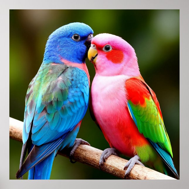 Colored Parrots Perched Together Poster (Front)