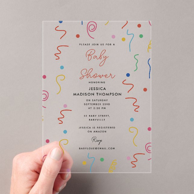 Colored Party Confetti Baby Shower Acrylic Invitations (Insitu (Handheld))