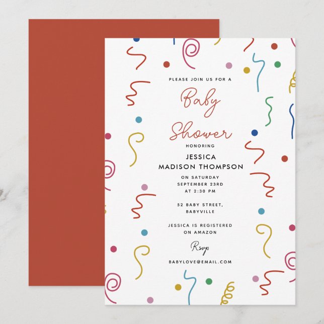 Colored Party Confetti Baby Shower Invitation (Front/Back)
