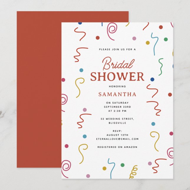 Colored Party Confetti Bridal Shower Invitation (Front/Back)