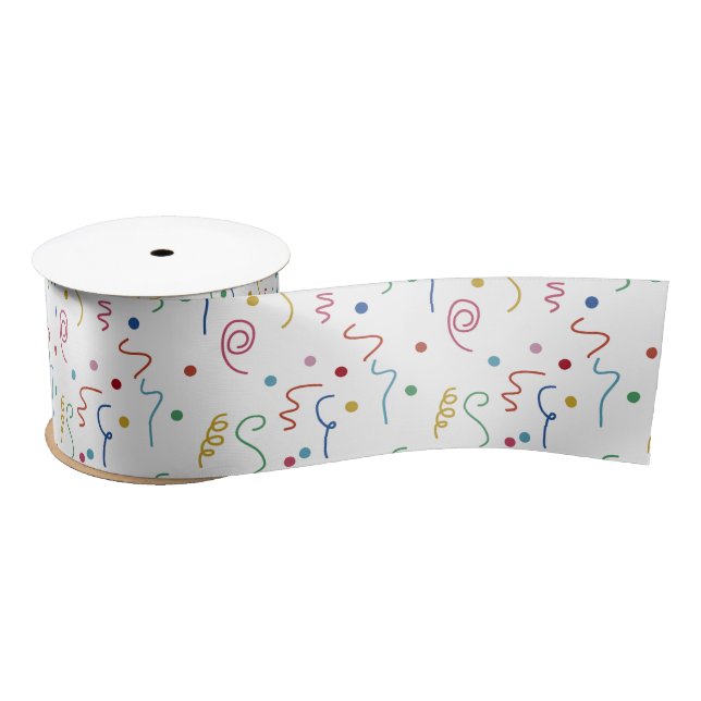 Colored Party Confetti Pattern Satin Ribbon (Spool)