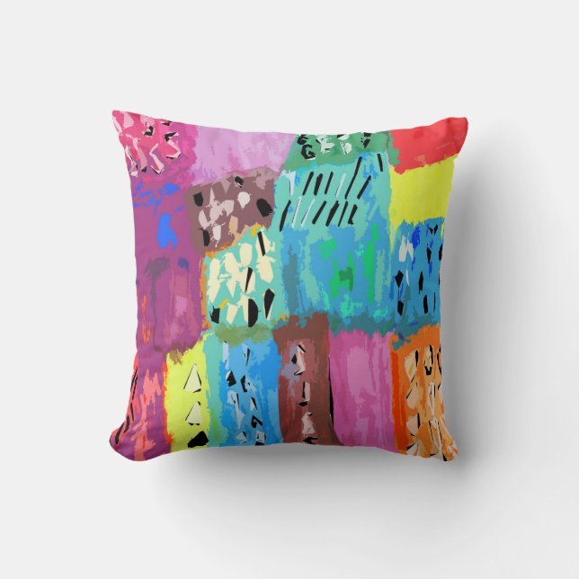 Colored patches throw pillow (Front)