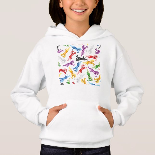Colored Pattern jumping Horses Hoodie (Front)