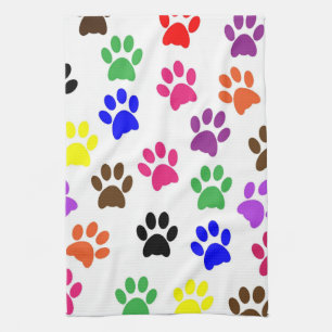 Colored Paw Prints Kitchen Hand Towel