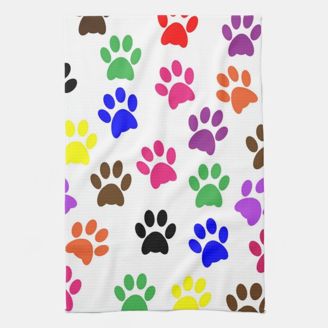 Colored Paw Prints Kitchen Hand Towel (Vertical)
