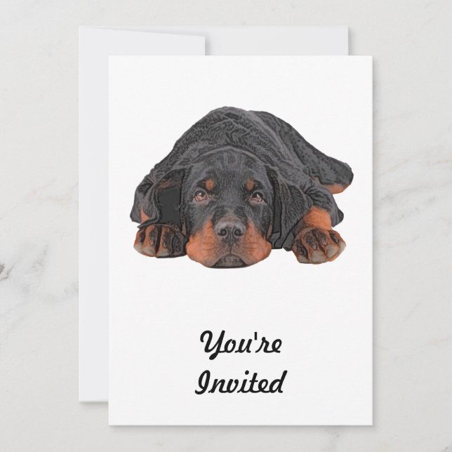 Colored Pencil Drawing Rottweiler Puppy Eyes Invitation (Front)