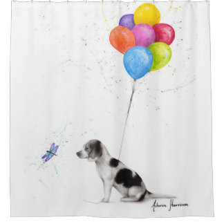 Colored Pencil Drawing The Beagle Dog And Balloons Shower Curtain