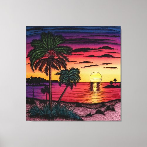 Colored Pencil look of a stunning sunset Canvas Print