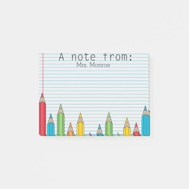 Colored Pencil Personalized Teacher Post It Note (Front)