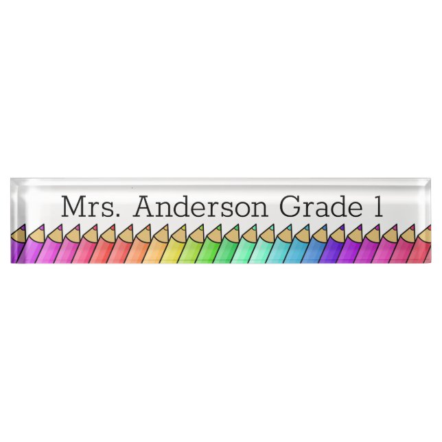 Colored Pencil Rainbow Personalize Desk Name Plate (Front)