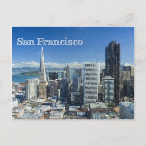 Colored Pencil Sketch of Downtown San Francisco Postcard