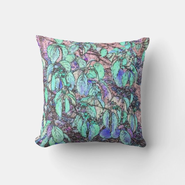 Colored Pencil Tree Leaves Throw Pillow (Front)