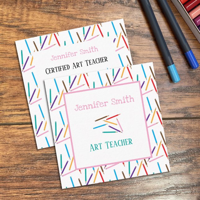 Colored Pencils  Art White Square Business Cards (Creator Uploaded)