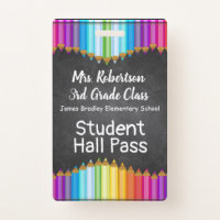 Rainbow Glitter Crayons Teacher Bathroom Hall Pass Badge