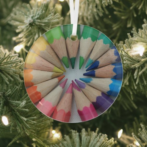 Colored Pencils Glass Ornament