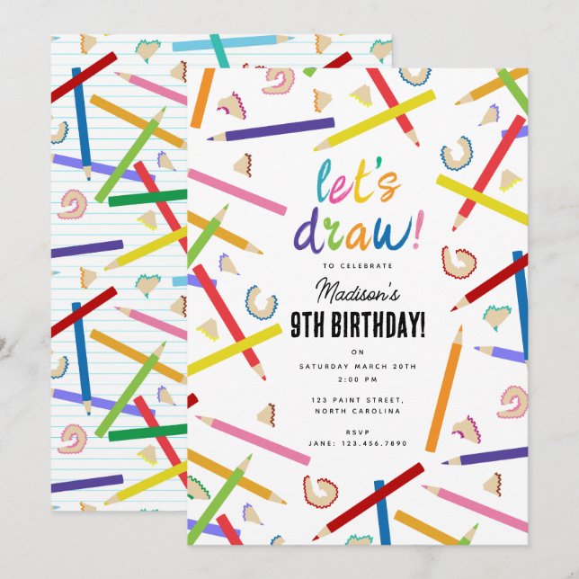Colored Pencils Kids Art Birthday Party Invitation (Front/Back)