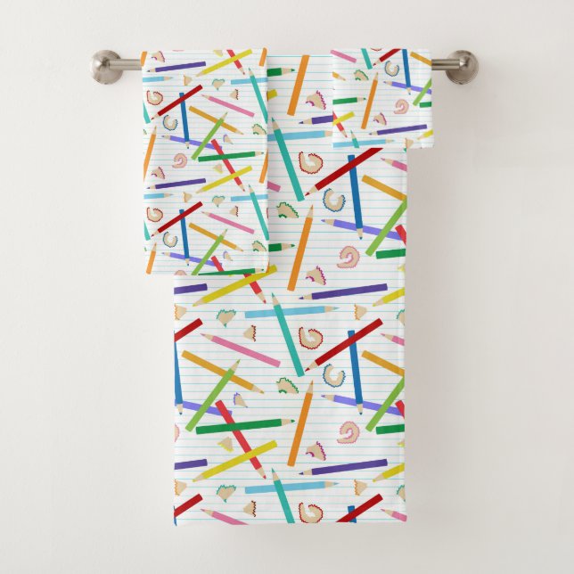 Colored Pencils Kids Bath Towel Set (Insitu)