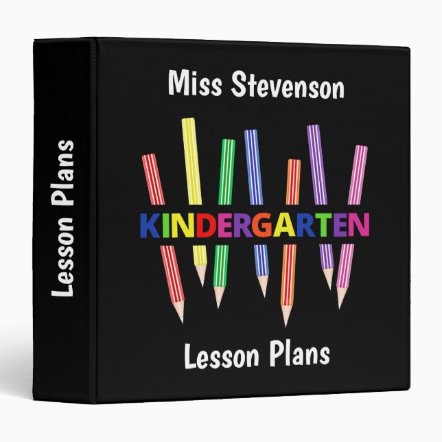 Colored Pencils Kindergarten Teacher 3 Ring Binder (Front/Spine)