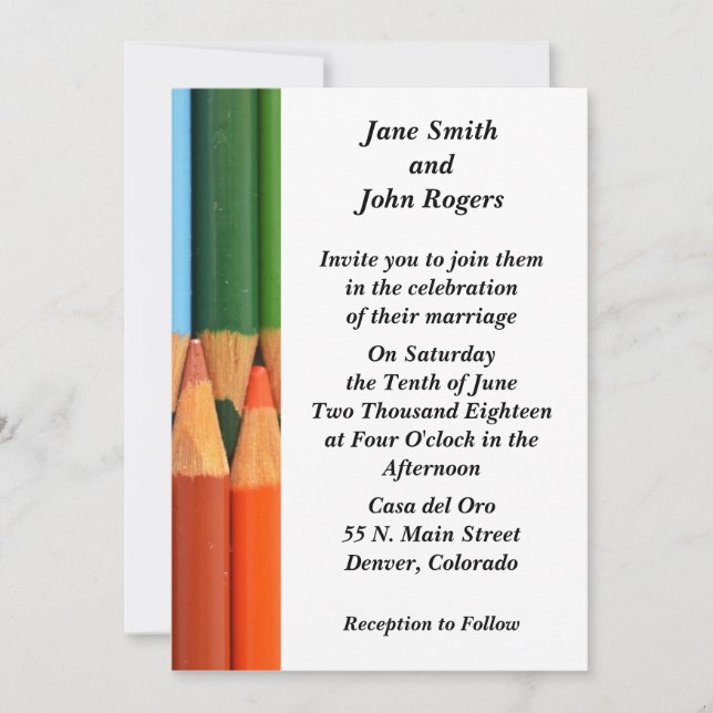 Colored Pencils Modern Wedding Invitation Custom (Front)