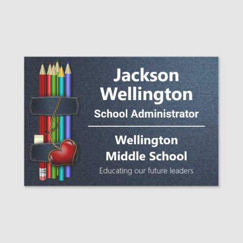 Colored Pencils on Denim Educators Name Tag