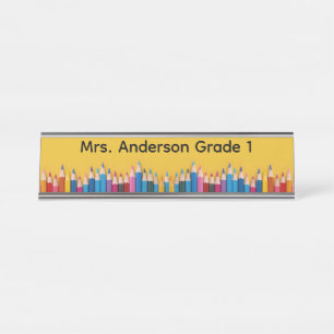 Colored Pencils on School Bus Yellow Personalize Desk Name Plate
