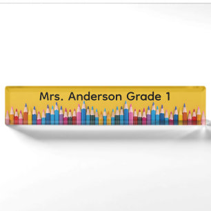 Colored Pencils on School Bus Yellow Personalize Desk Name Plate