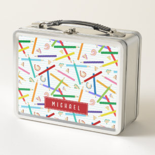 Colored Pencils Pattern Kids School Metal Lunch Box