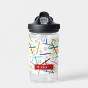 Colored Pencils Pattern Kids School Water Bottle