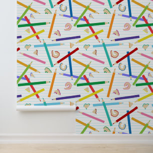 Colored Pencils Pattern Kids Wallpaper