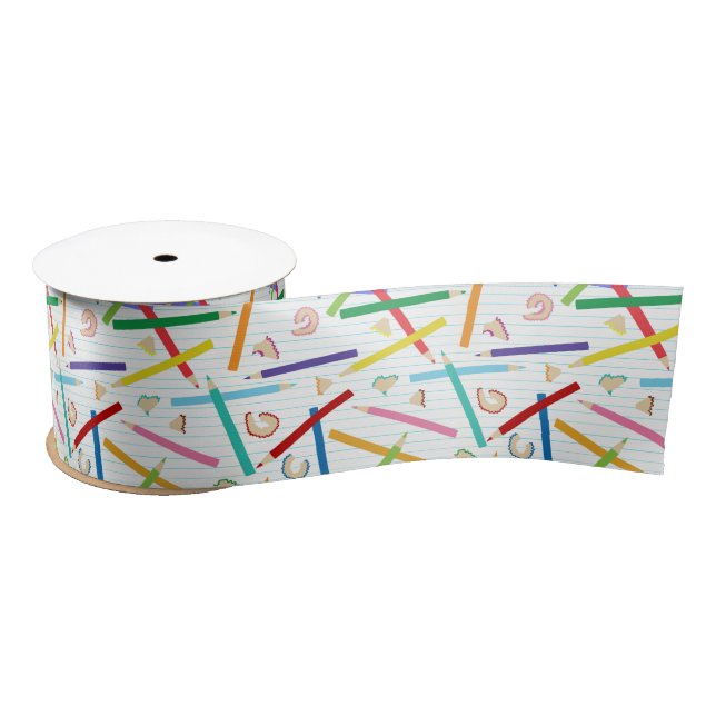Colored Pencils Pattern Satin Ribbon (Spool)