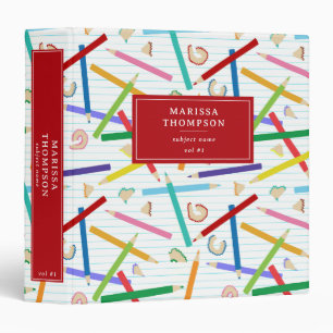 Colored Pencils Pattern School Teacher Student 3 Ring Binder