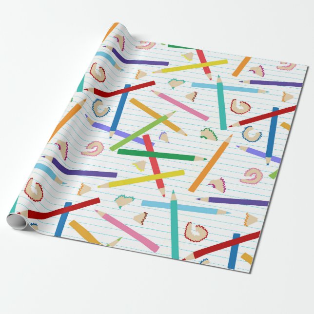 Colored Pencils Pattern Wrapping Paper (Unrolled)