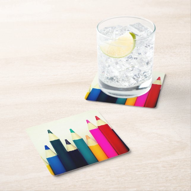 Colored Pencils Square Paper Coaster (Insitu)