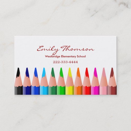 Customizable Colored Pencils Teacher's Business Card