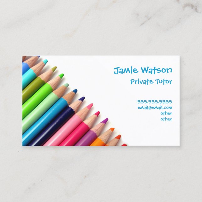 Colored Pencils Tutor Teacher Business Card (Front)