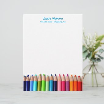 Colored Pencils Tutor Teacher Letterhead | Zazzle